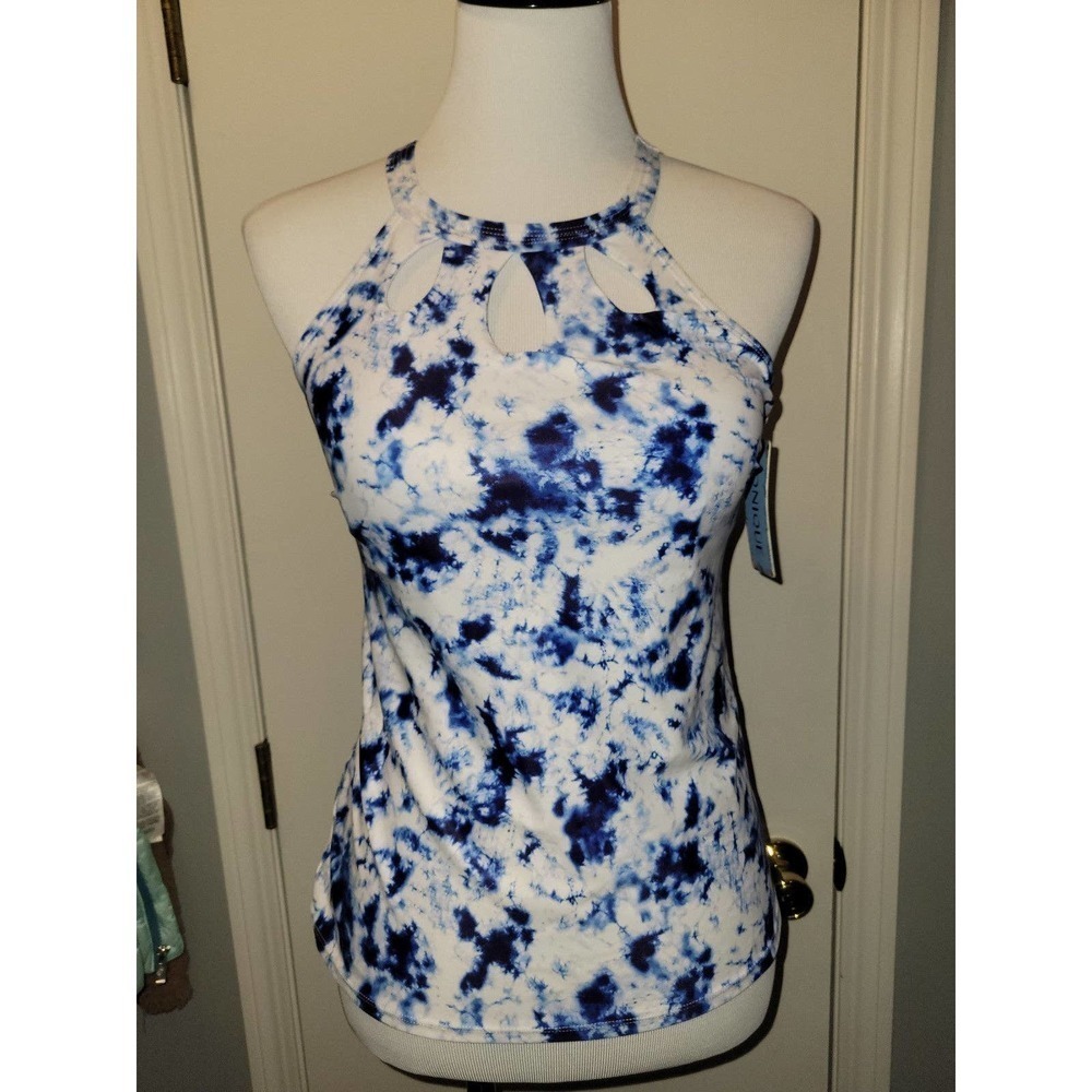 NWT Swim suit Tankini bikini top small, blue and white tie-dye